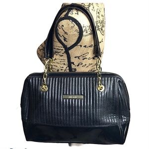 Anne Klein Large Black Quilted Tote Chain Straps